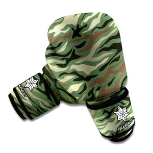 Green Camo Zebra Pattern Print Boxing Gloves