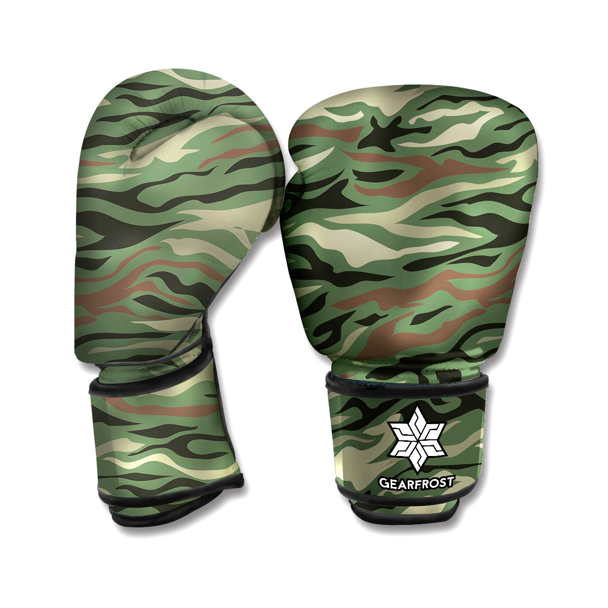 Green Camo Zebra Pattern Print Boxing Gloves