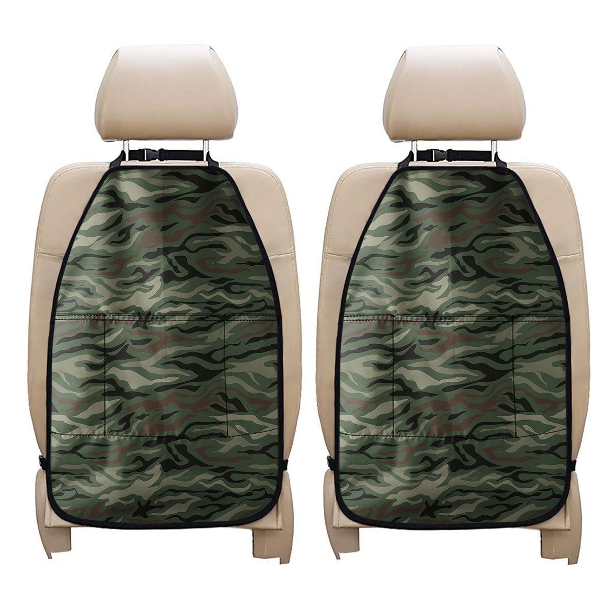 Green Camo Zebra Pattern Print Car Seat Organizers