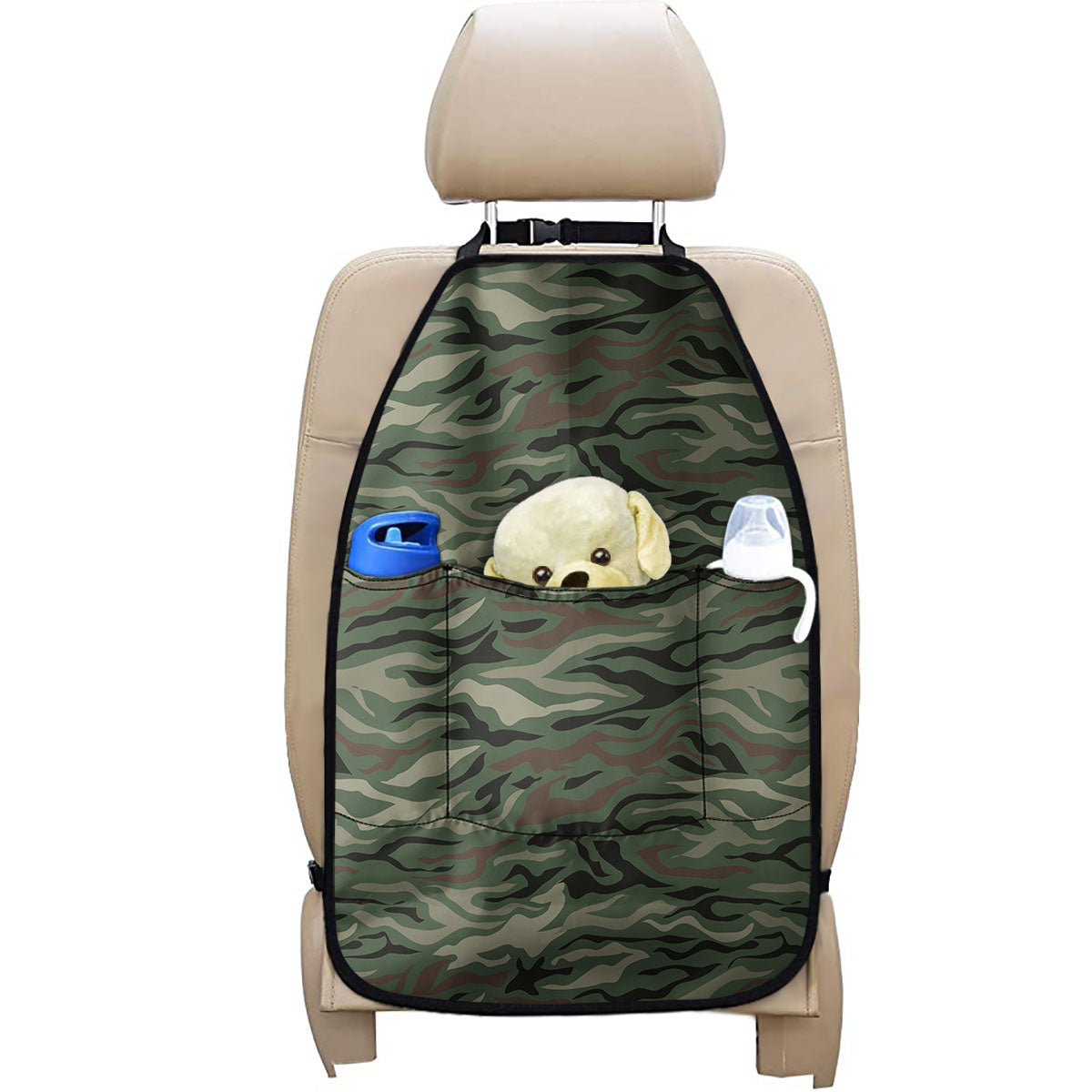 Green Camo Zebra Pattern Print Car Seat Organizers