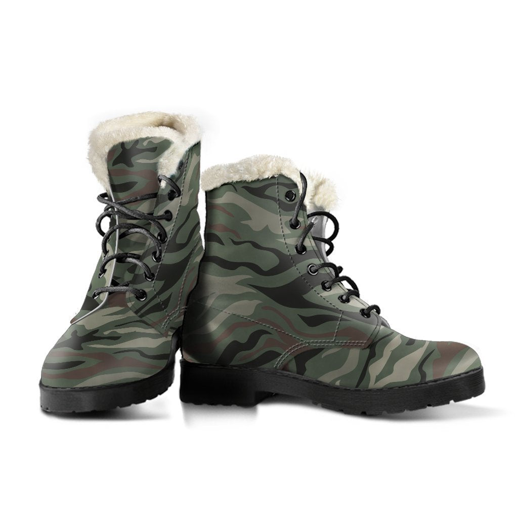 Green Camo Zebra Pattern Print Comfy Boots GearFrost