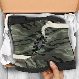 Green Camo Zebra Pattern Print Comfy Boots GearFrost