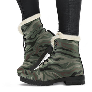 Green Camo Zebra Pattern Print Comfy Boots GearFrost