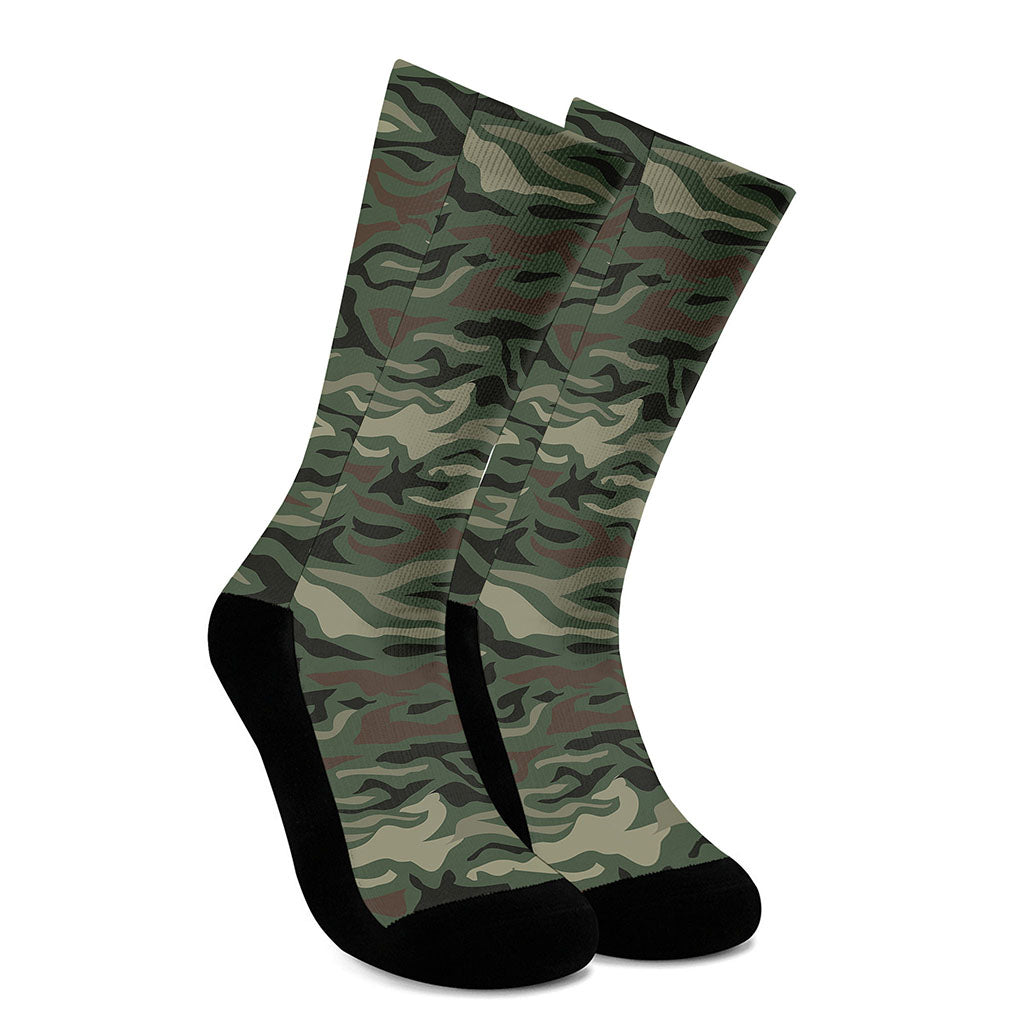 Green Camo Zebra Pattern Print Crew Socks