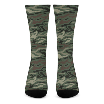 Green Camo Zebra Pattern Print Crew Socks