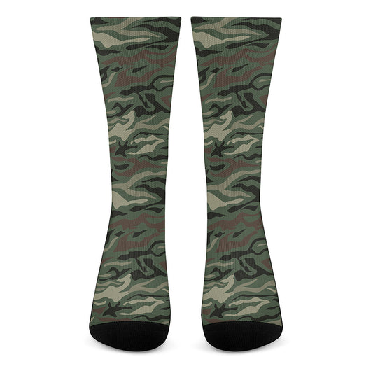 Green Camo Zebra Pattern Print Crew Socks