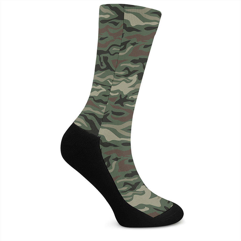 Green Camo Zebra Pattern Print Crew Socks