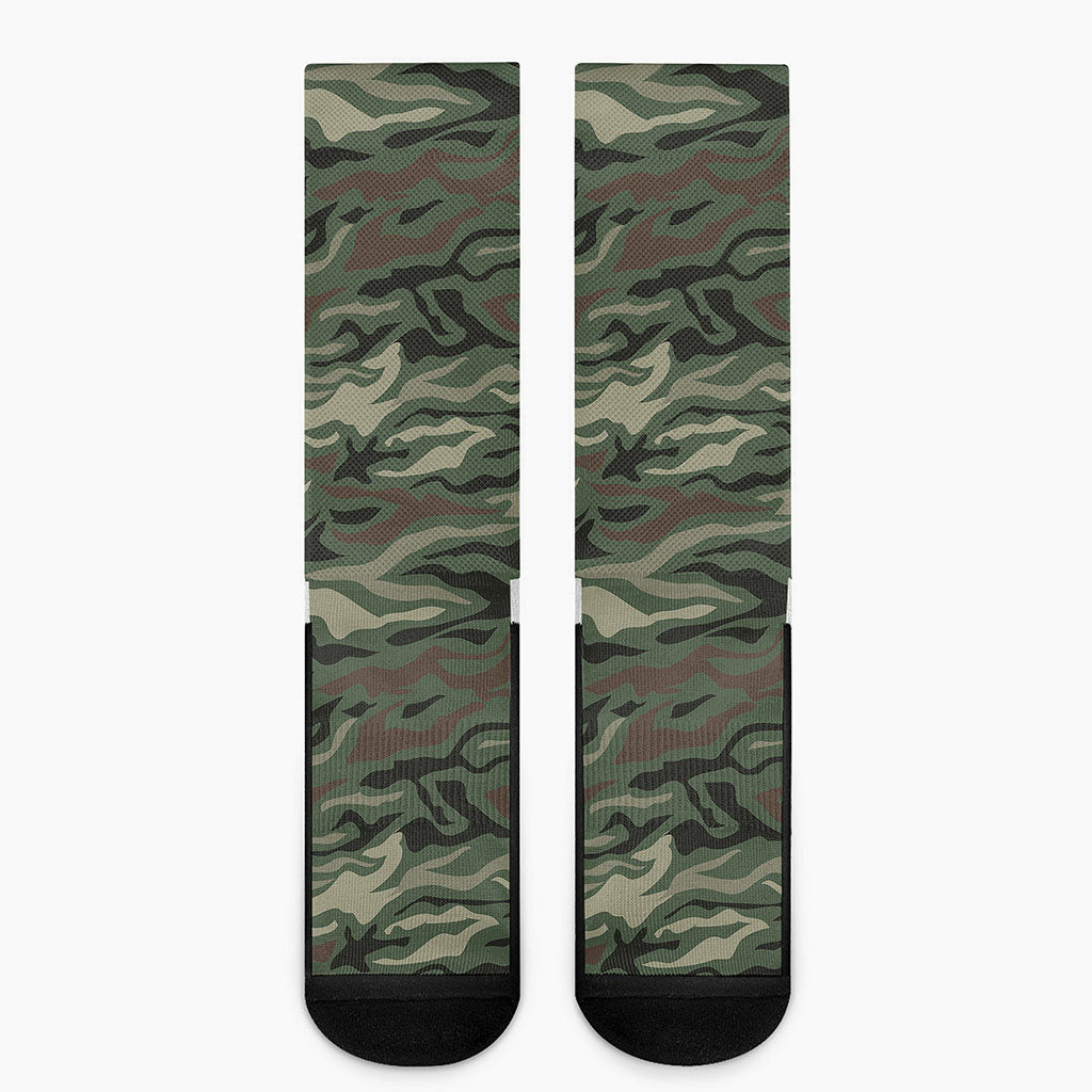 Green Camo Zebra Pattern Print Crew Socks