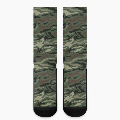 Green Camo Zebra Pattern Print Crew Socks