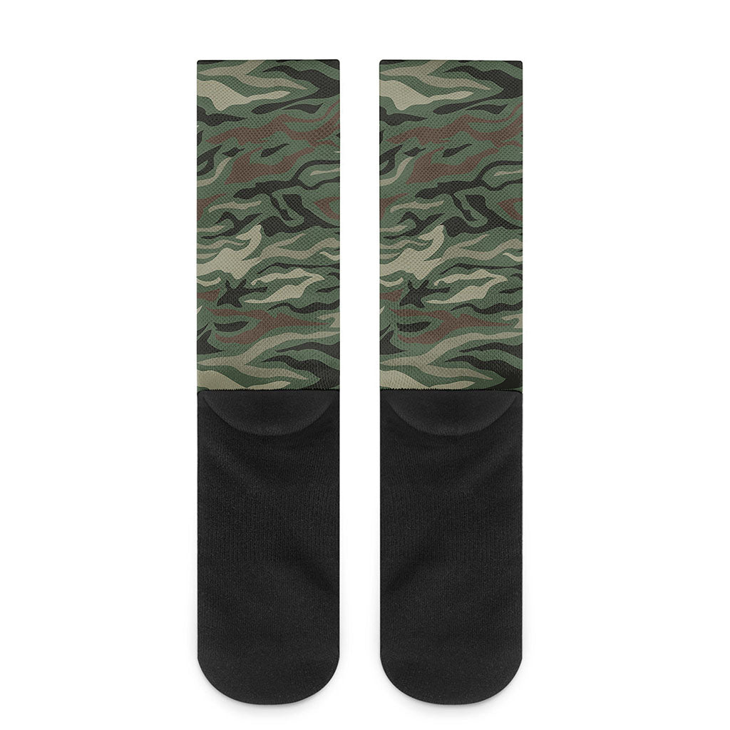 Green Camo Zebra Pattern Print Crew Socks