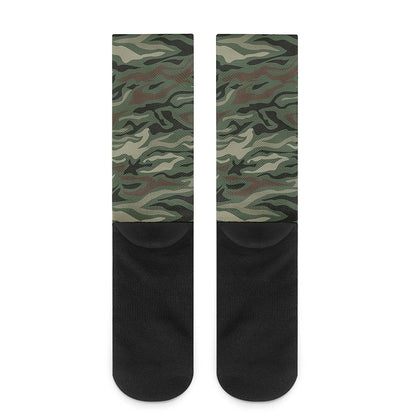 Green Camo Zebra Pattern Print Crew Socks