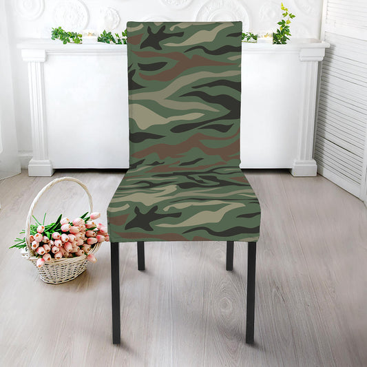 Green Camo Zebra Pattern Print Dining Chair Slipcover