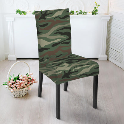 Green Camo Zebra Pattern Print Dining Chair Slipcover