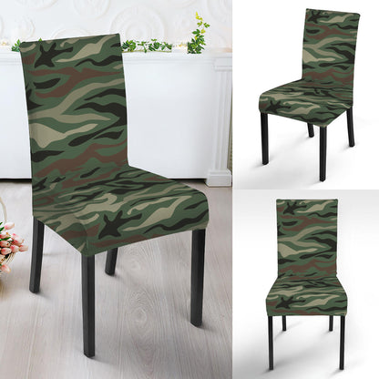 Green Camo Zebra Pattern Print Dining Chair Slipcover
