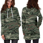 Green Camo Zebra Pattern Print Hoodie Dress GearFrost