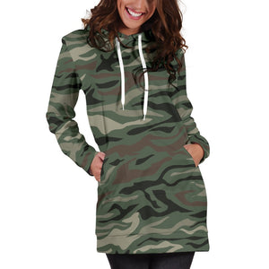 Green Camo Zebra Pattern Print Pullover Hoodie Dress GearFrost Green Camo Zebra Pattern Print Pullover Hoodie Dress GearFrost