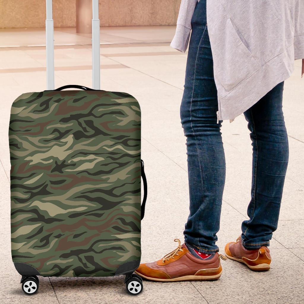 Green Camo Zebra Pattern Print Luggage Cover GearFrost