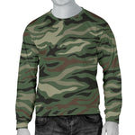 Green Camo Zebra Pattern Print Men's Crewneck Sweatshirt GearFrost