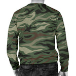 Green Camo Zebra Pattern Print Men's Crewneck Sweatshirt GearFrost