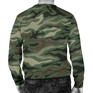 Green Camo Zebra Pattern Print Men's Crewneck Sweatshirt GearFrost