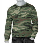 Green Camo Zebra Pattern Print Men's Crewneck Sweatshirt GearFrost