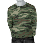 Green Camo Zebra Pattern Print Men's Crewneck Sweatshirt GearFrost