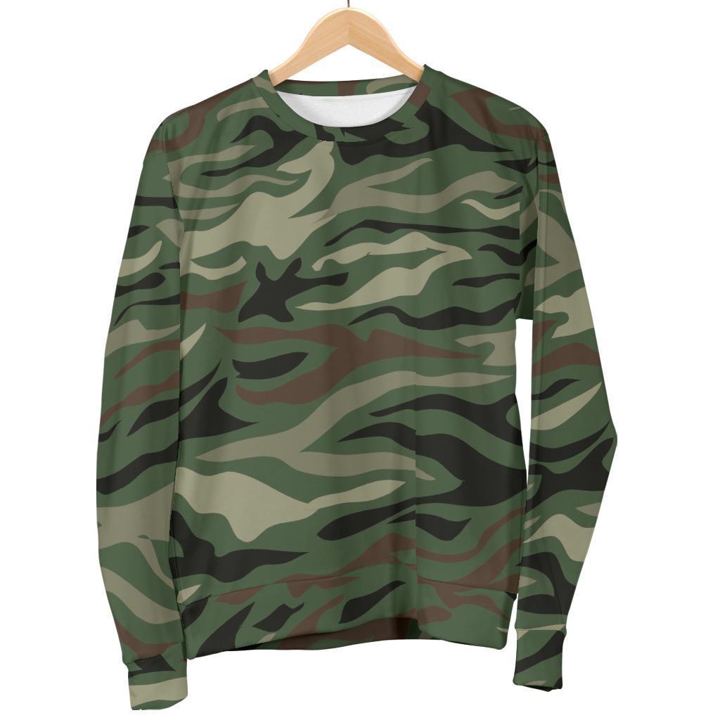 Green Camo Zebra Pattern Print Men's Crewneck Sweatshirt GearFrost