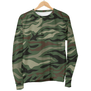 Green Camo Zebra Pattern Print Men's Crewneck Sweatshirt GearFrost