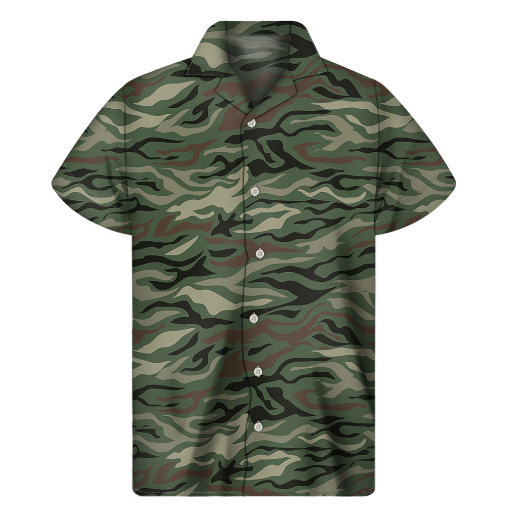 Green Camo Zebra Pattern Print Men's Short Sleeve Shirt