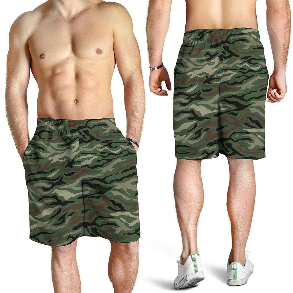 Green Camo Zebra Pattern Print Men's Shorts