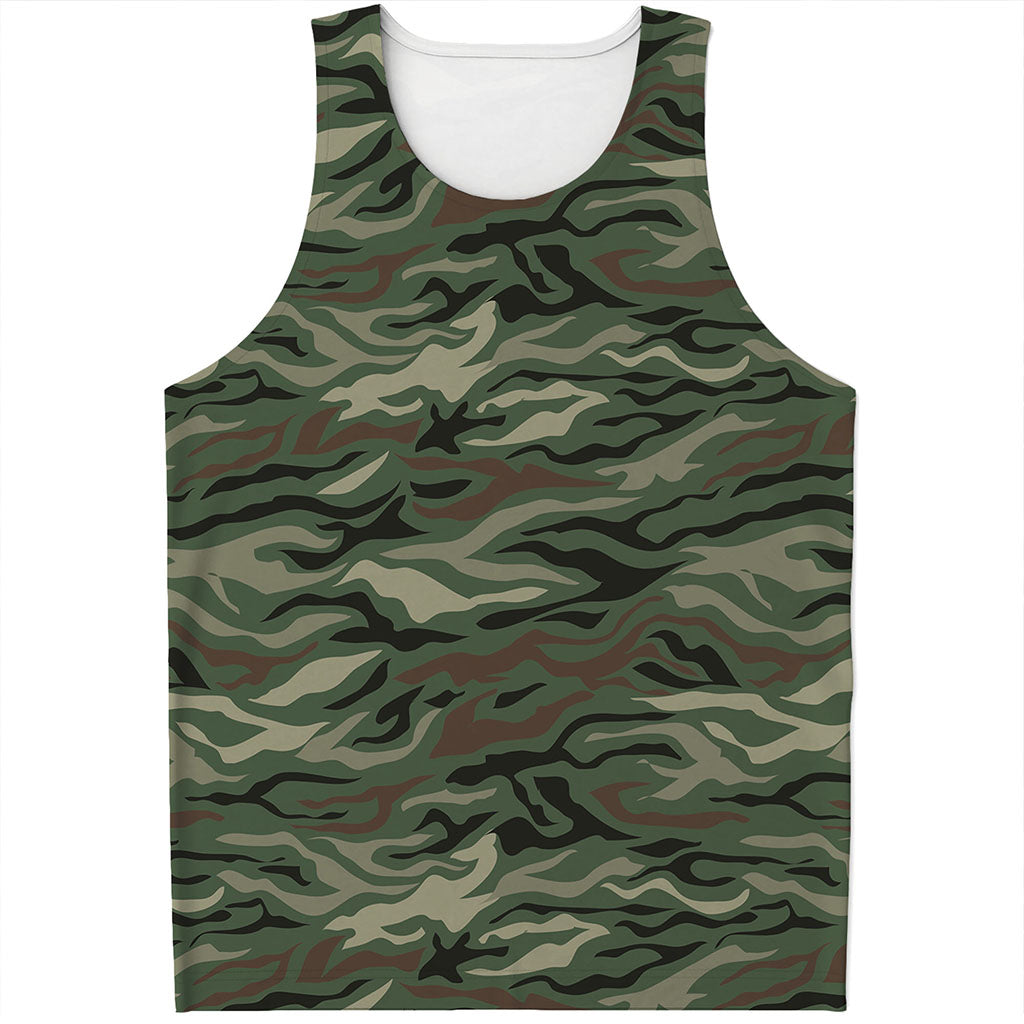 Green Camo Zebra Pattern Print Men's Tank Top