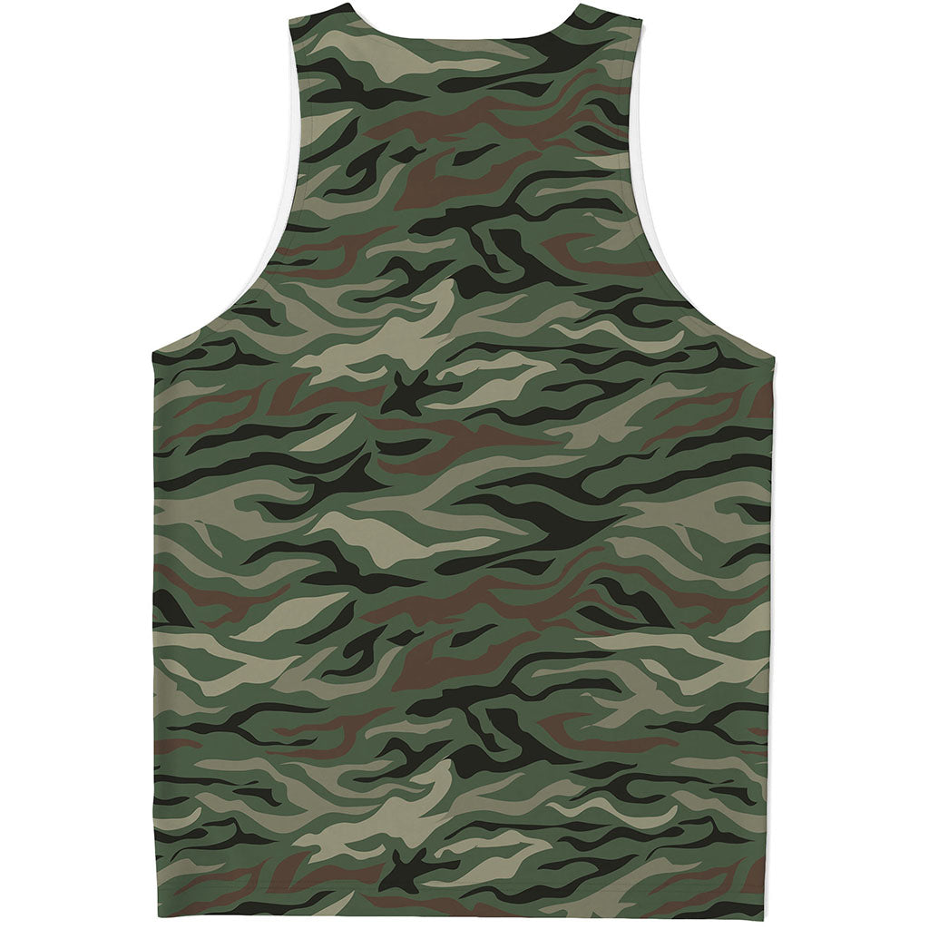 Green Camo Zebra Pattern Print Men's Tank Top