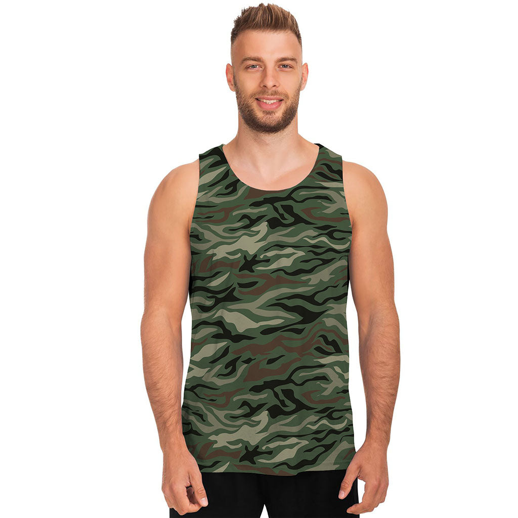 Green Camo Zebra Pattern Print Men's Tank Top