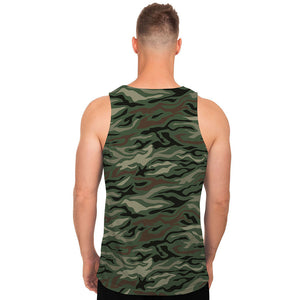 Green Camo Zebra Pattern Print Men's Tank Top