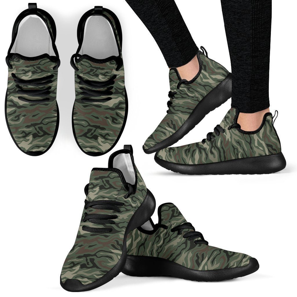 Green Camo Zebra Pattern Print Mesh Knit Shoes GearFrost