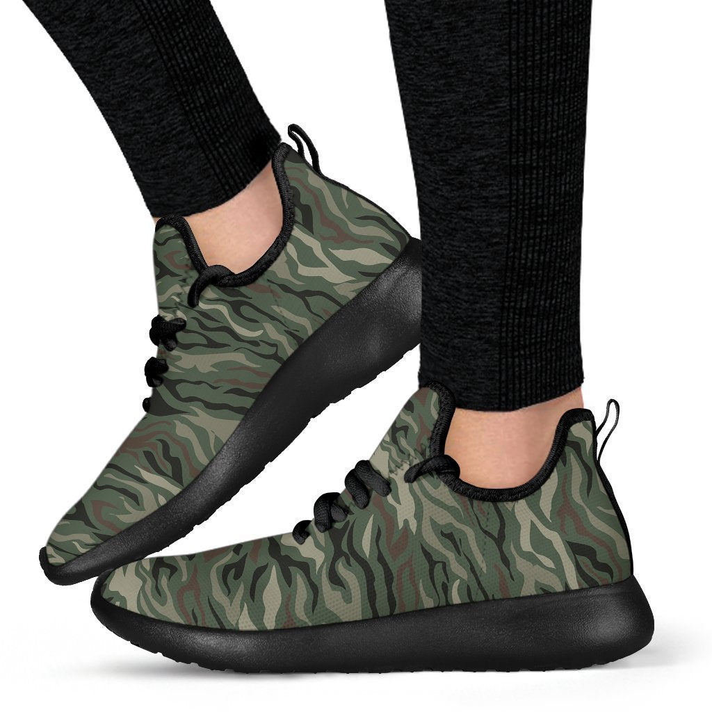 Green Camo Zebra Pattern Print Mesh Knit Shoes GearFrost