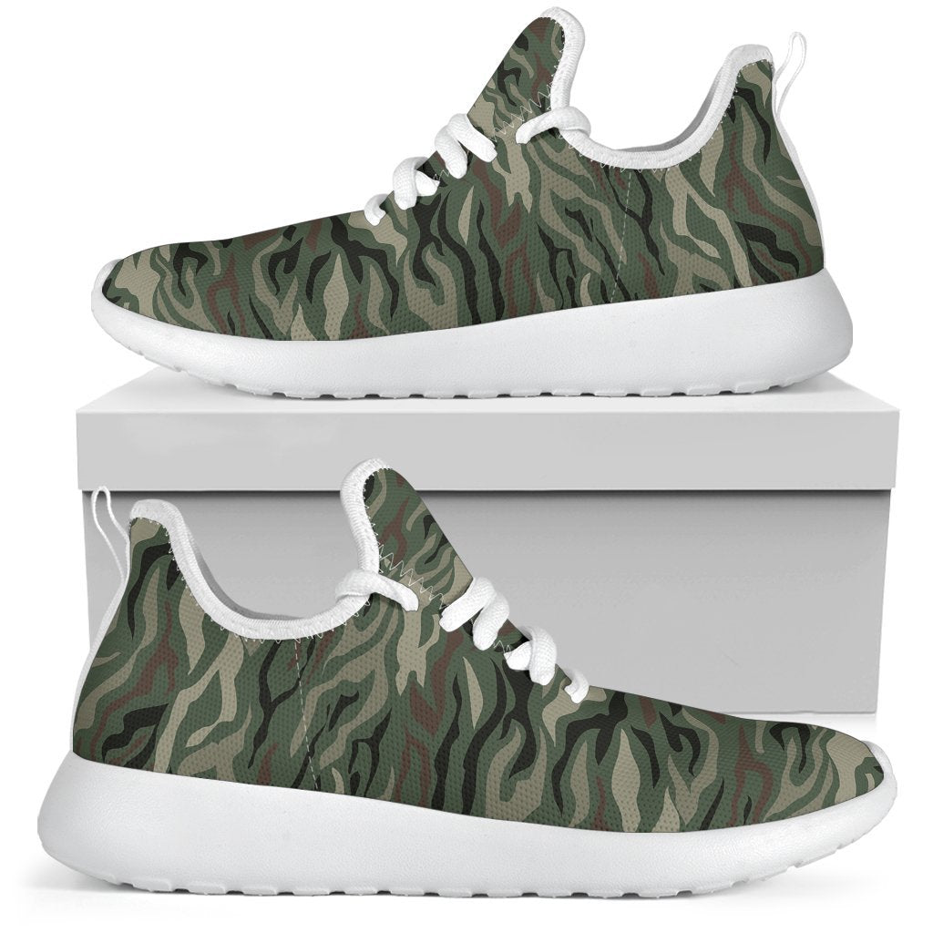 Green Camo Zebra Pattern Print Mesh Knit Shoes GearFrost