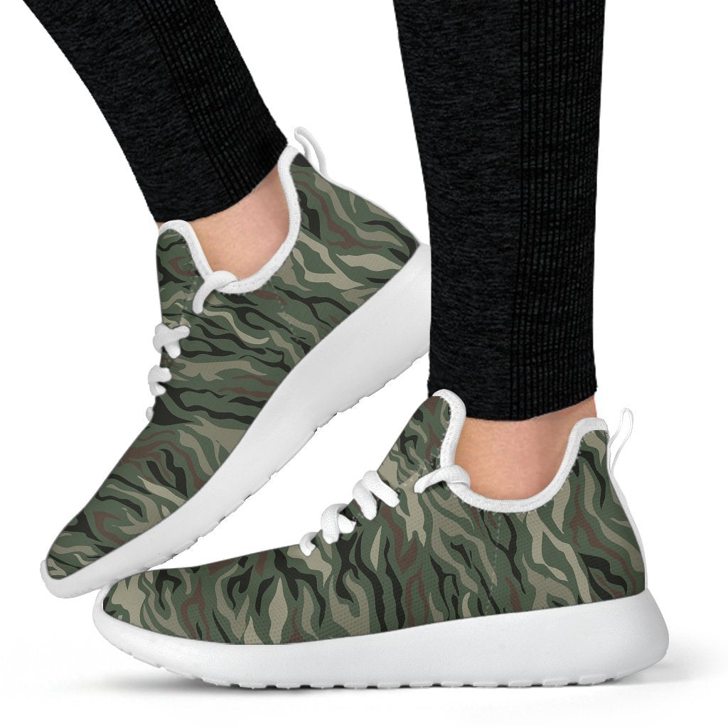 Green Camo Zebra Pattern Print Mesh Knit Shoes GearFrost