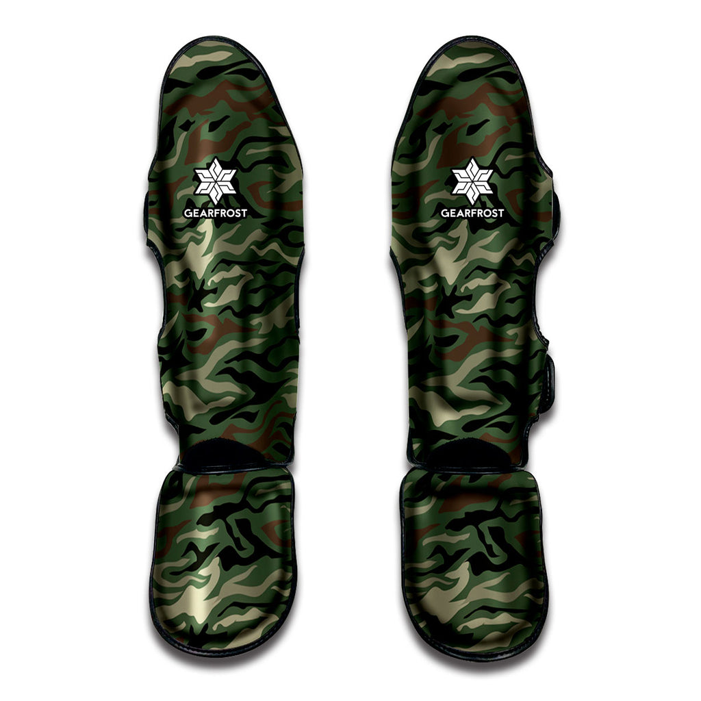 Green Camo Zebra Pattern Print Muay Thai Shin Guard