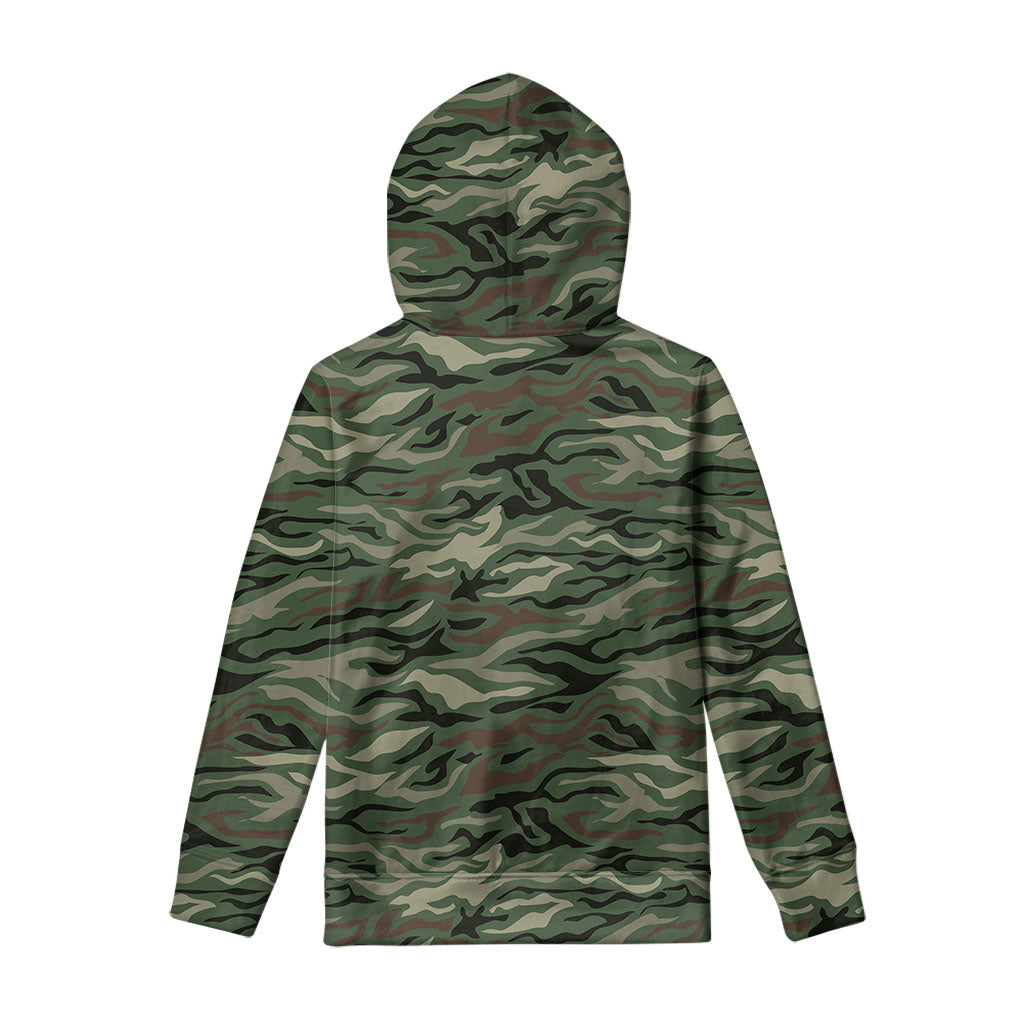 Green Camo Zebra Pattern Print Pullover Hoodie