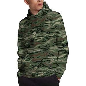 Green Camo Zebra Pattern Print Pullover Hoodie