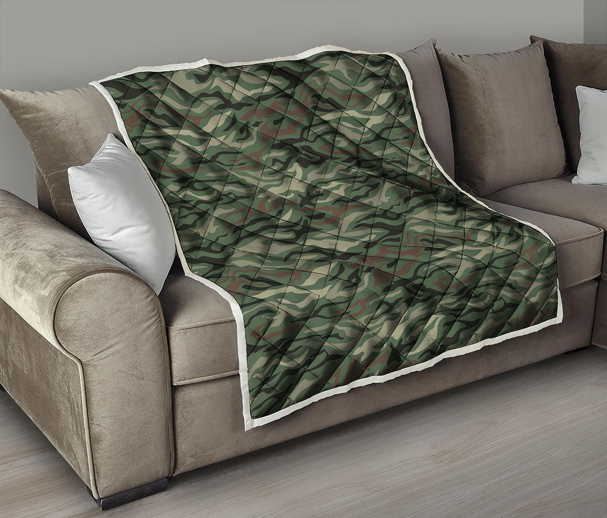 Green Camo Zebra Pattern Print Quilt