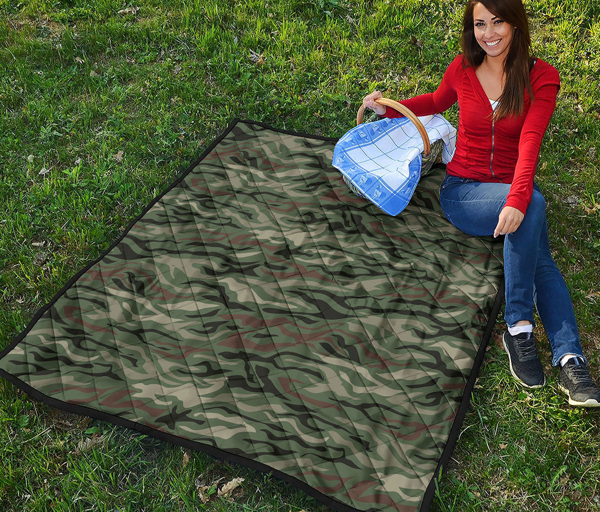 Green Camo Zebra Pattern Print Quilt