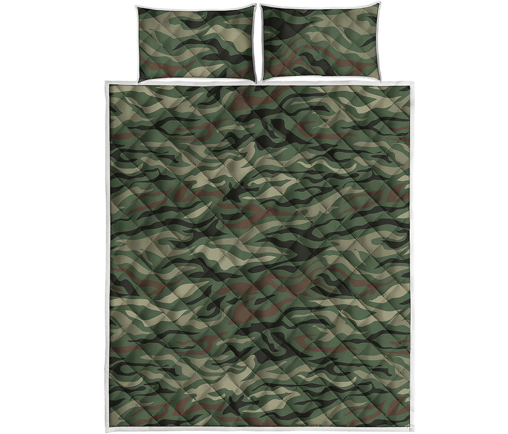 Green Camo Zebra Pattern Print Quilt Bed Set