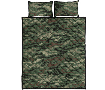 Green Camo Zebra Pattern Print Quilt Bed Set