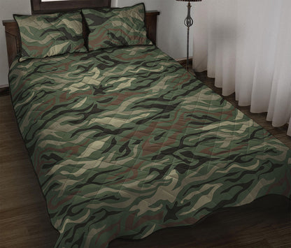 Green Camo Zebra Pattern Print Quilt Bed Set