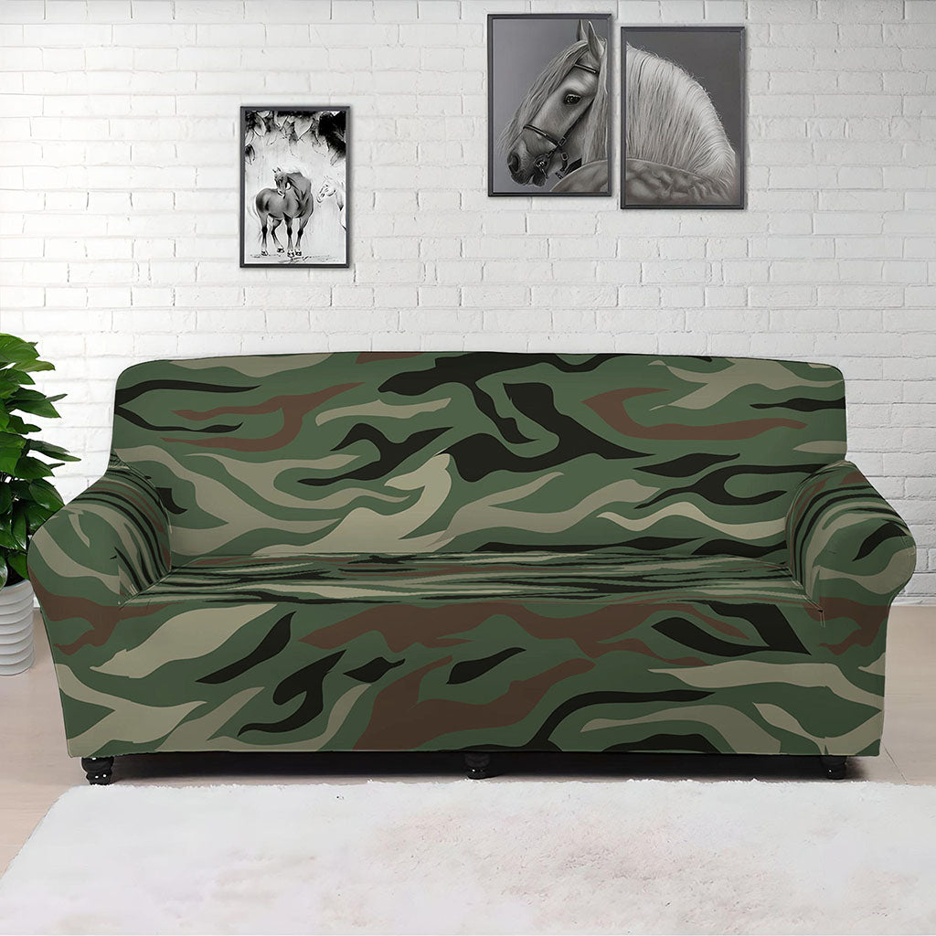 Green Camo Zebra Pattern Print Sofa Cover
