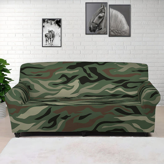 Green Camo Zebra Pattern Print Sofa Cover