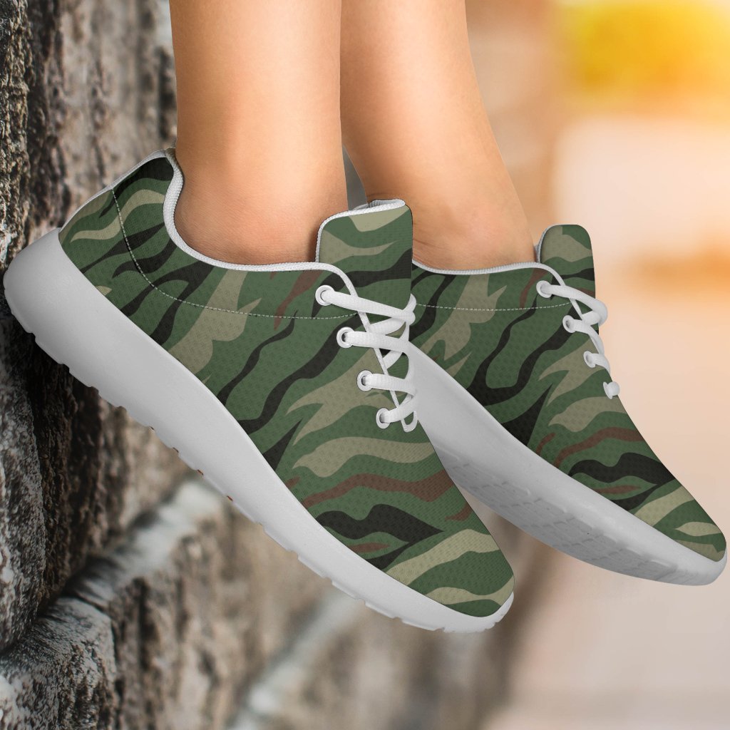 Green Camo Zebra Pattern Print Sport Shoes GearFrost