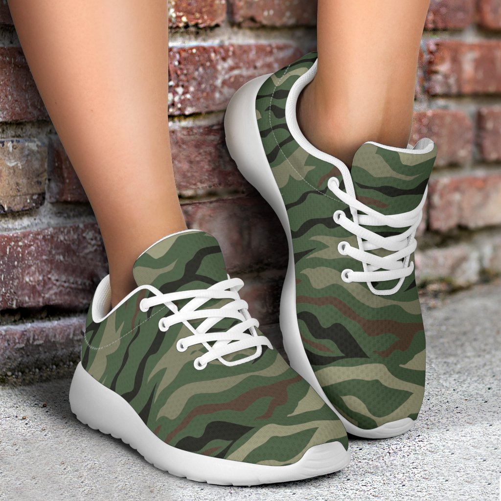 Green Camo Zebra Pattern Print Sport Shoes GearFrost